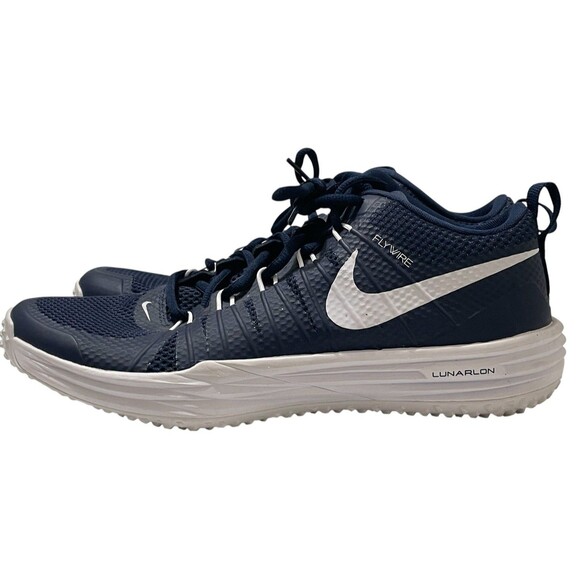 Nike Flywire Men’s Size 8.5 Lunarlon Dark Blue & White Sneakers - Picture 3 of 6